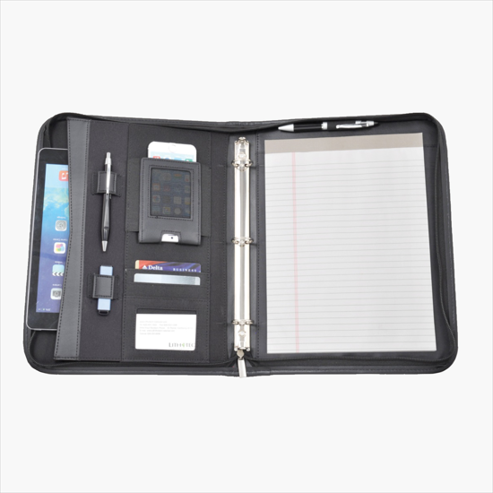 Zippered Padfolio with 3 Ring Binder - Debossed