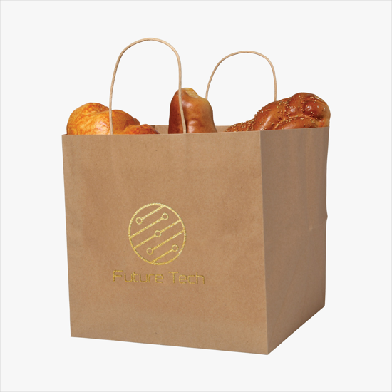 Brown Kraft Wide Gusset Paper Bag - 10 x 10 - Hot Stamped