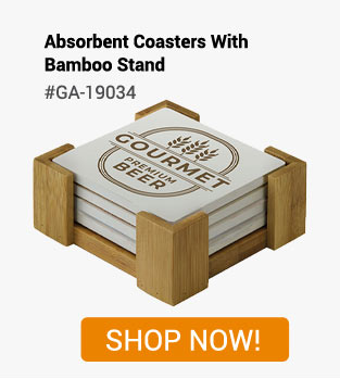 GA-19034 - Absorbent Coasters with Bamboo Stand - Shop Now!