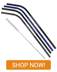 HI-18009F - Bent Stainless Steel Colored Straw Set - 4 Straws - Shop Now!