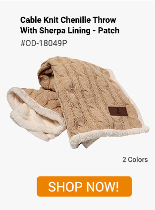 OD-18049P - Cable Knit Chenille Throw With Sherpa Lining - Shop Now!