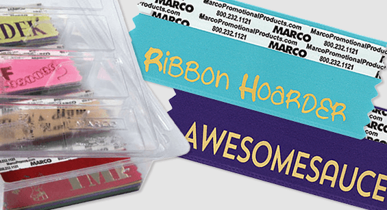 Colorful fun pack badge ribbons with creative sayings for events and conferences
