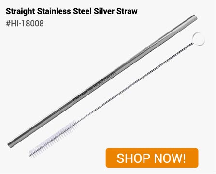 HI-18008 - Straight Stainless Steel Silver Straw - Shop Now!