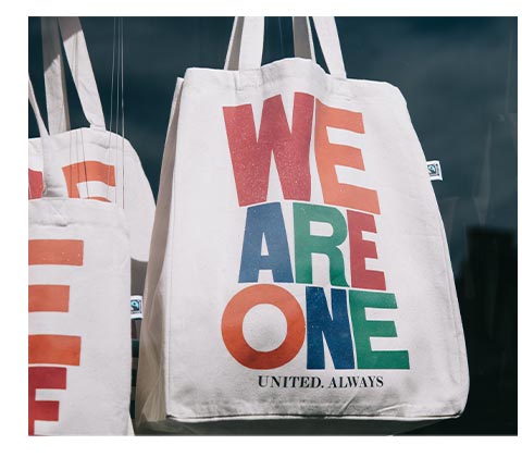 Promotional Tote Bag with the Phrase We Are One