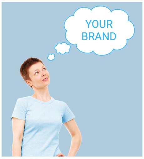 Woman with Thought Bubble that Reads: Your Brand
